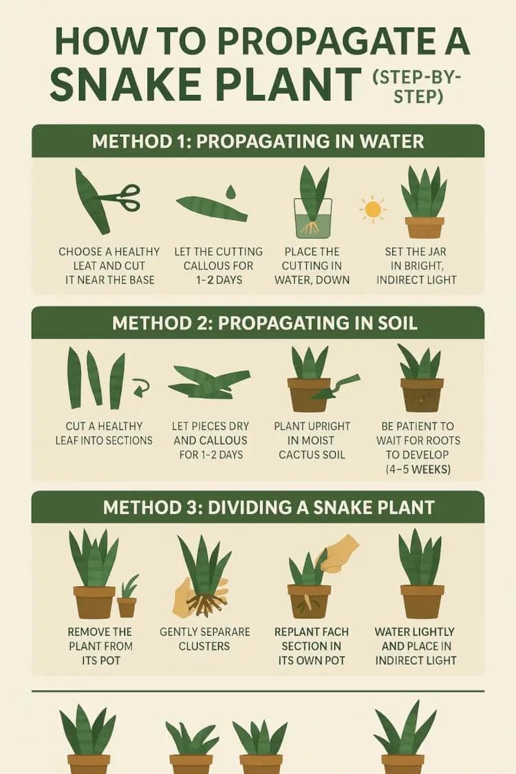 Article thumbnail for How to Propagate a Snake Plant (3 Easy Methods: Water, Soil, Division)